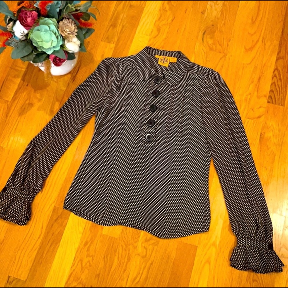 Tory Burch Polka Dot Silk Blouse Size 6.